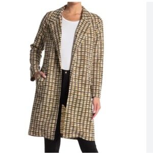 MELLODAY Mustard and Black Textured Long Jacket